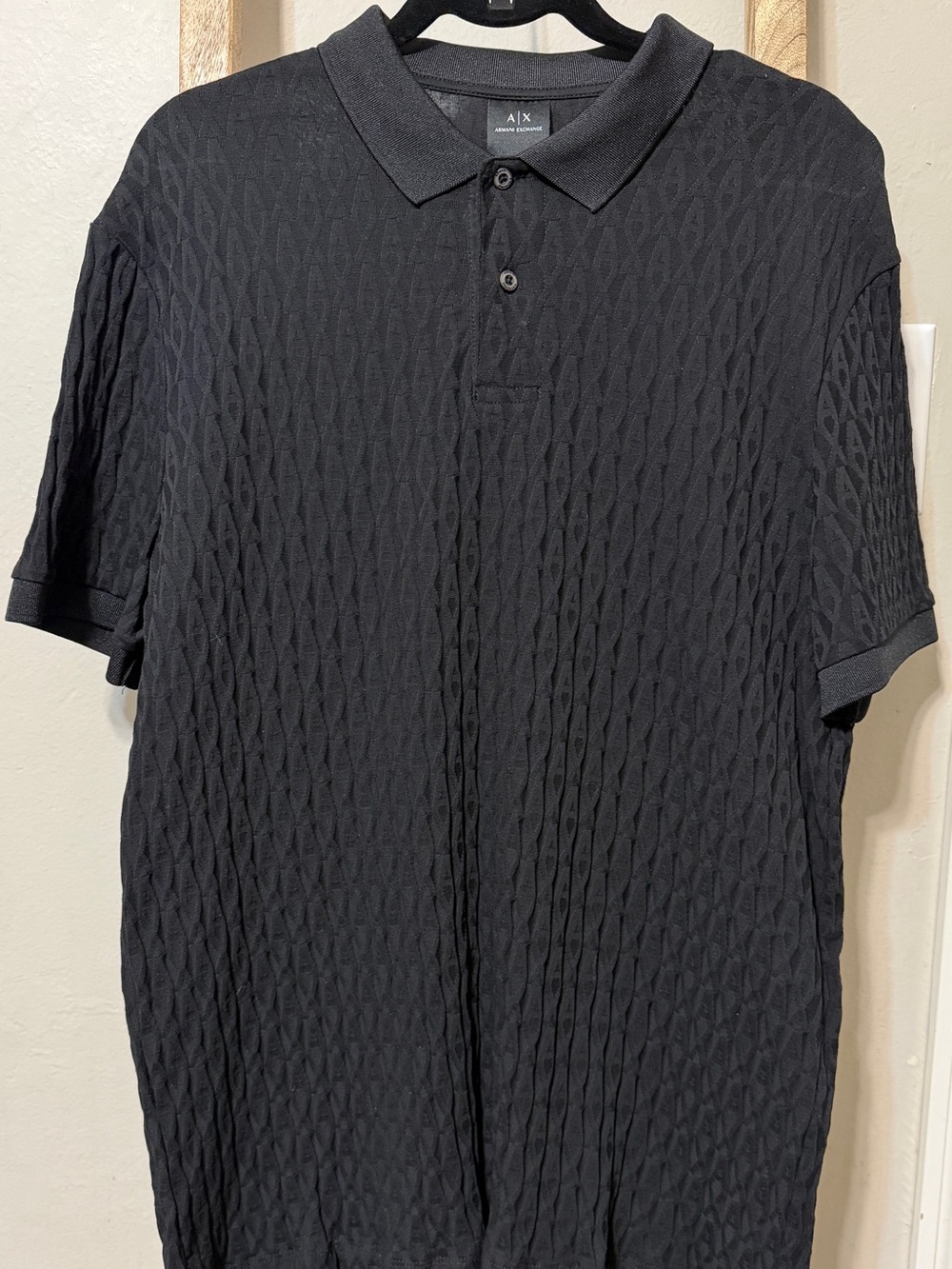 Armani Exchange Black Textured Polo Shirt
